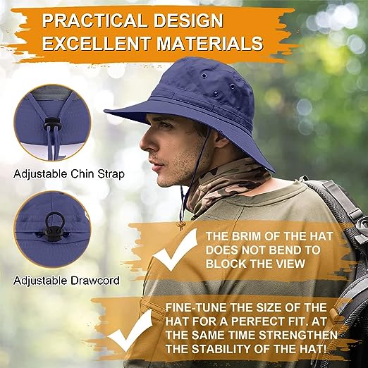 UNIPRIMEBBQ Fishing hat Wide Brim Sun Protection Hat with Breathable Safari hat and Fisherman hat Hiking Hats Boonie Hats for Man