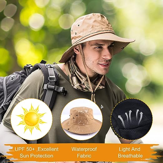 UNIPRIMEBBQ Fishing hat Wide Brim Sun Protection Hat with Breathable Safari hat and Fisherman hat Hiking Hats Boonie Hats for Man
