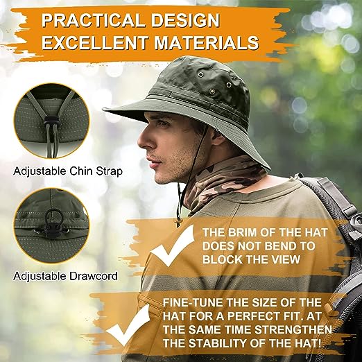 UNIPRIMEBBQ Fishing hat Wide Brim Sun Protection Hat with Breathable Safari hat and Fisherman hat Hiking Hats Boonie Hats for Man