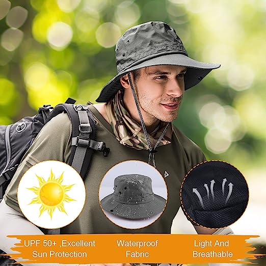 UNIPRIMEBBQ Fishing hat Wide Brim Sun Protection Hat with Breathable Safari hat and Fisherman hat Hiking Hats Boonie Hats for Man