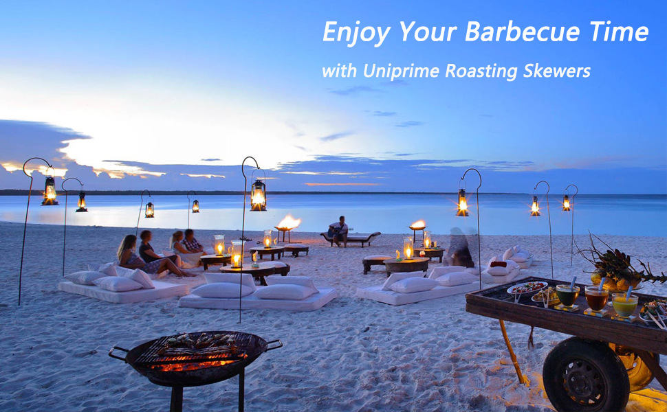 Skewers for Grilling, Stainless Steel BBQ Sticks with Wooden Handle 16 inch Kabob Skewer with Campfire Roasting Bag, 8 PCS (Wooden)