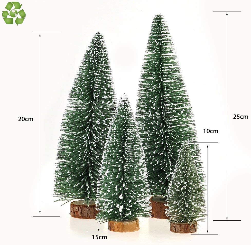 SUMKIA LIFE Miniature Christmas Tree, Mini Ornaments Tabletop Trees, miniture snowing pin trees with Wooden Bases FOR Xmas Holiday Party Home Decor (4PCS)
