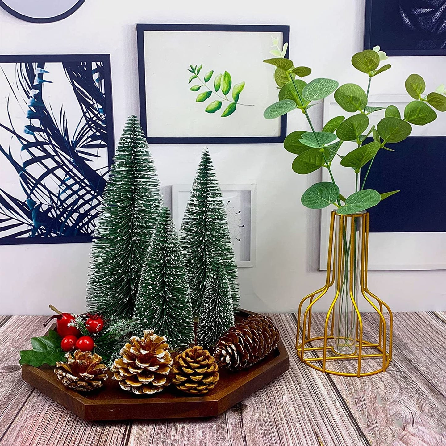 SUMKIA LIFE Miniature Christmas Tree, Mini Ornaments Tabletop Trees, miniture snowing pin trees with Wooden Bases FOR Xmas Holiday Party Home Decor (4PCS)