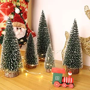 SUMKIA LIFE Miniature Christmas Tree, Mini Ornaments Tabletop Trees, miniture snowing pin trees with Wooden Bases FOR Xmas Holiday Party Home Decor (4PCS)