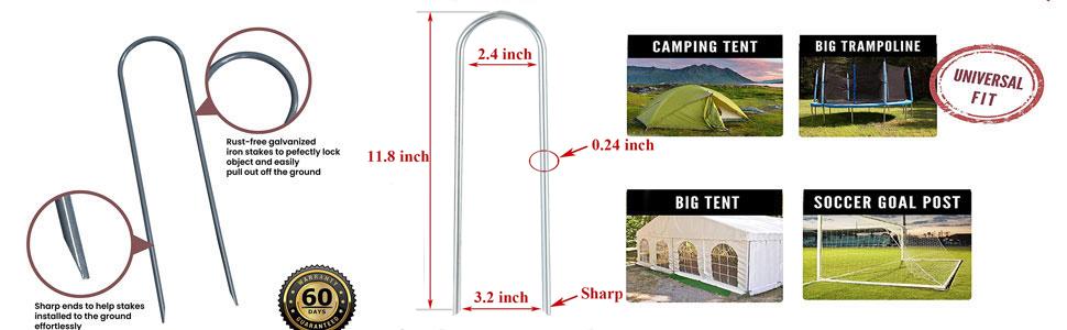 Uniprime Trampoline Stakes U Shaped Anchors Heavy Duty Metal - Long Trampolines Ground Wind Stakes for Soccer Goals, Camping Tents, Garden Decoration (4pcs)