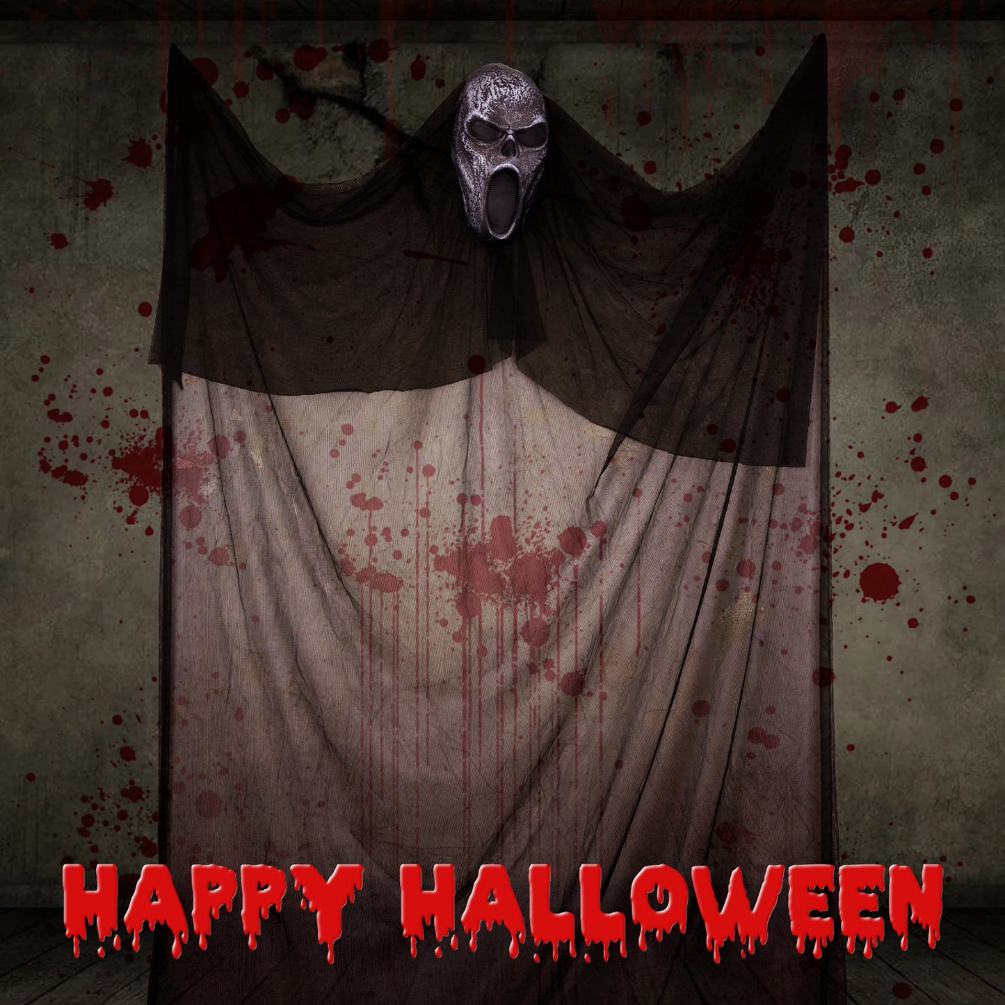 SUMKIA LIFE Halloween Ghost Hanging Decorations, Scary Hanging Reaper, Creepy Mask Flying Ghost for Haunted House, Yard Home Party Indoor Outdoor Decor (Black Ghost Hanging)