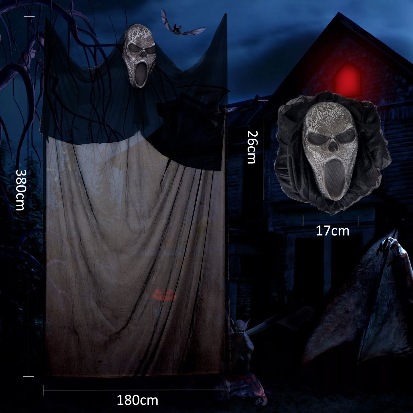 SUMKIA LIFE Halloween Ghost Hanging Decorations, Scary Hanging Reaper, Creepy Mask Flying Ghost for Haunted House, Yard Home Party Indoor Outdoor Decor (Black Ghost Hanging)