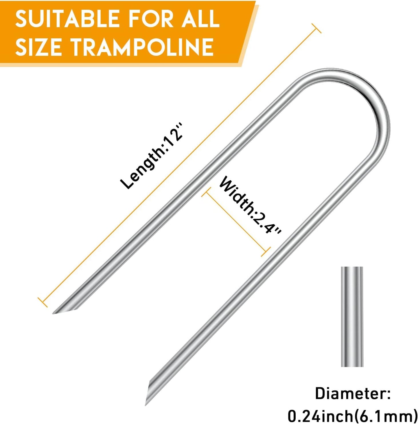 UNIPRIMEBBQ U112 Uniprime Trampoline Stakes U Shaped Anchors Heavy Duty Metal - Long Trampolines Ground Wind Stakes for Soccer Goals, Camping Tents, Garden Decoration (8pcs),11.9 inch Wind Stakes 8 pack