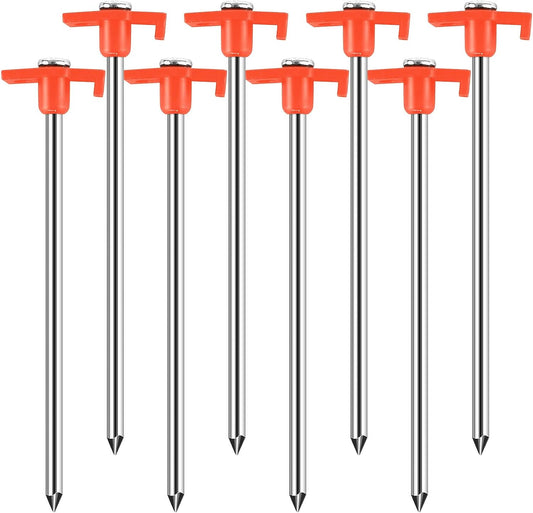 Tent Stakes Heavy Duty Tent Nail Camping Stakes,Tent pegs for Pop Up Canopy, Ground, Garden, 10" Galvanized Steel Stakes 8pc-Pack (Orange)