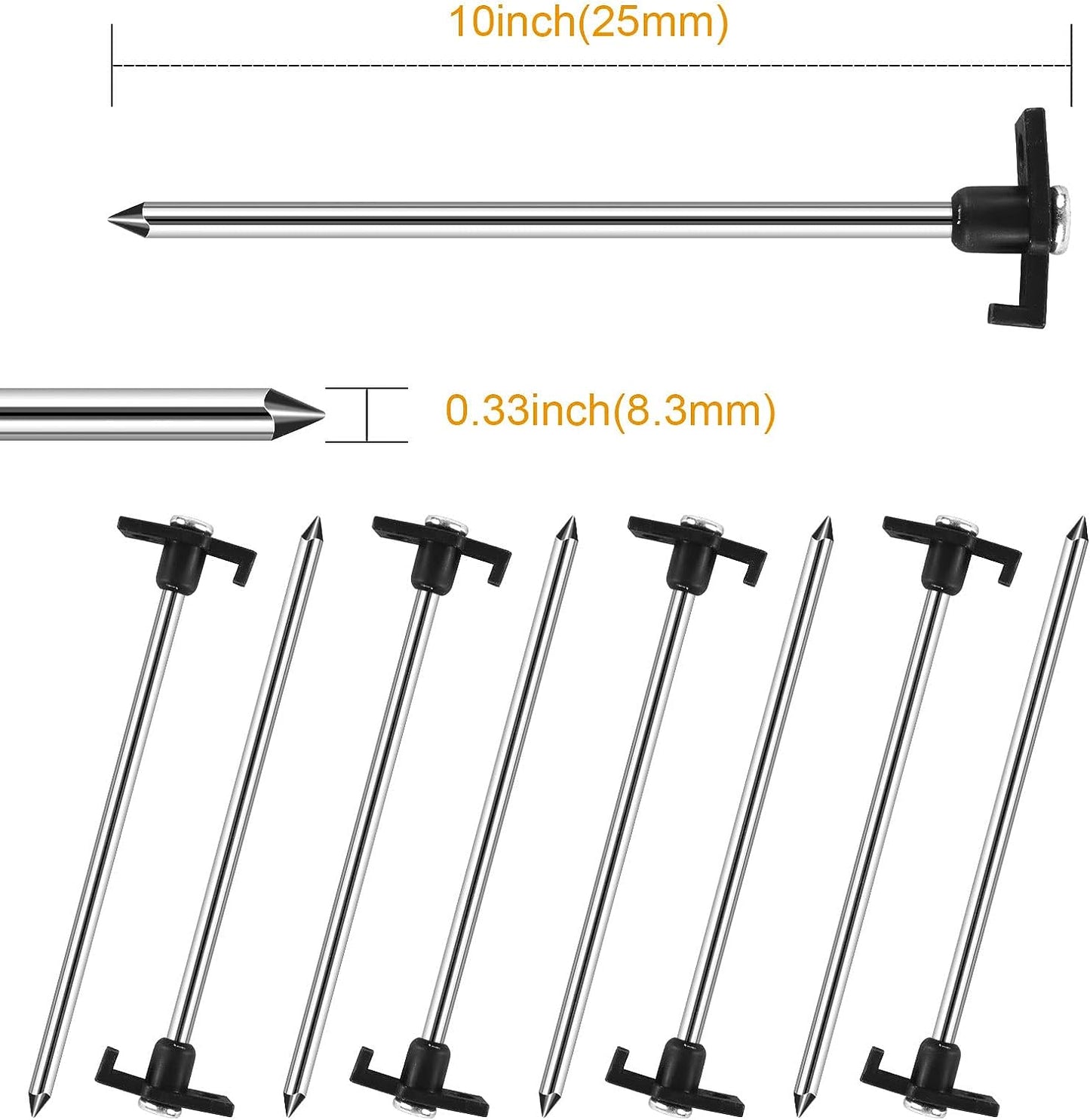 Large Tent Peg, Heavy Duty Storm Proof Rust Proof Tent Pegs – Galvanized Steel Hard Ground Anchors, 8pc, 25cm, Ideal for Rocky Ground (Black)