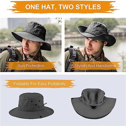 UNIPRIMEBBQ Fishing hat Wide Brim Sun Protection Hat with Breathable Safari hat and Fisherman hat Hiking Hats Boonie Hats for Man