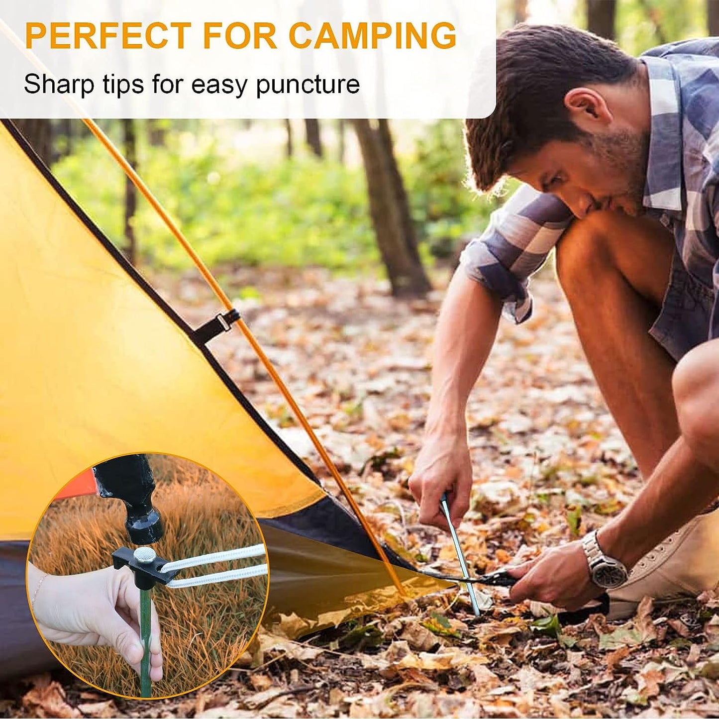 Large Tent Peg, Heavy Duty Storm Proof Rust Proof Tent Pegs – Galvanized Steel Hard Ground Anchors, 8pc, 25cm, Ideal for Rocky Ground (Black)