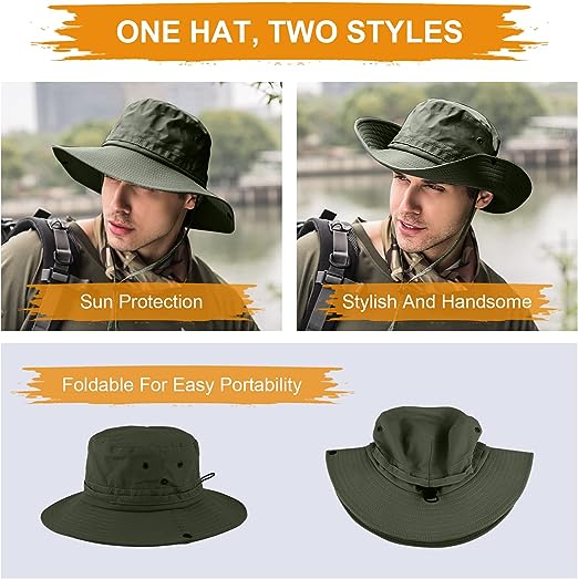 UNIPRIMEBBQ Fishing hat Wide Brim Sun Protection Hat with Breathable Safari hat and Fisherman hat Hiking Hats Boonie Hats for Man