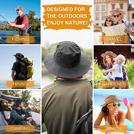 UNIPRIMEBBQ Fishing hat Wide Brim Sun Protection Hat with Breathable Safari hat and Fisherman hat Hiking Hats Boonie Hats for Man