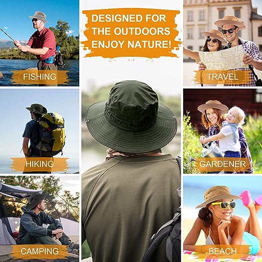 UNIPRIMEBBQ Fishing hat Wide Brim Sun Protection Hat with Breathable Safari hat and Fisherman hat Hiking Hats Boonie Hats for Man