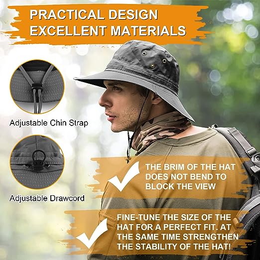 UNIPRIMEBBQ Fishing hat Wide Brim Sun Protection Hat with Breathable Safari hat and Fisherman hat Hiking Hats Boonie Hats for Man