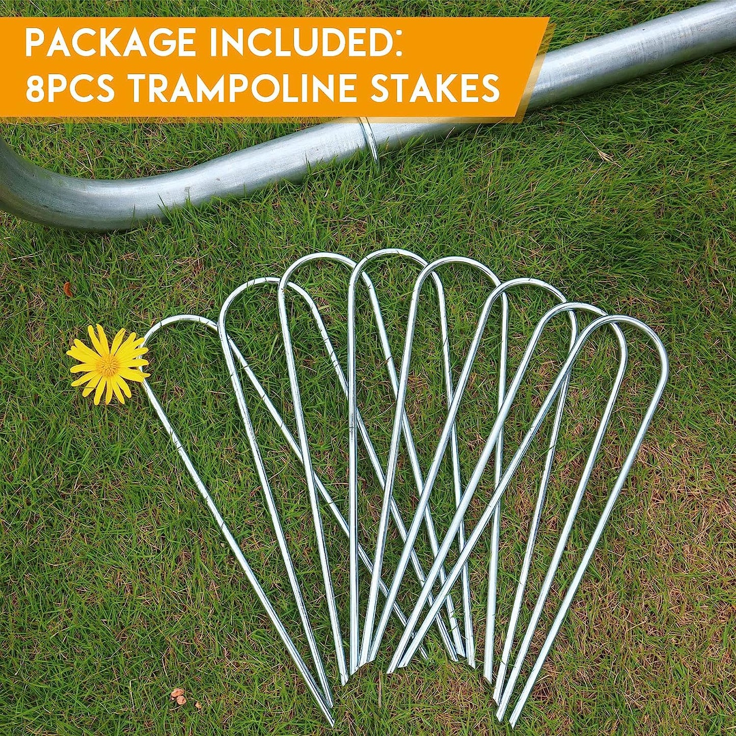 UNIPRIMEBBQ U112 Uniprime Trampoline Stakes U Shaped Anchors Heavy Duty Metal - Long Trampolines Ground Wind Stakes for Soccer Goals, Camping Tents, Garden Decoration (8pcs),11.9 inch Wind Stakes 8 pack