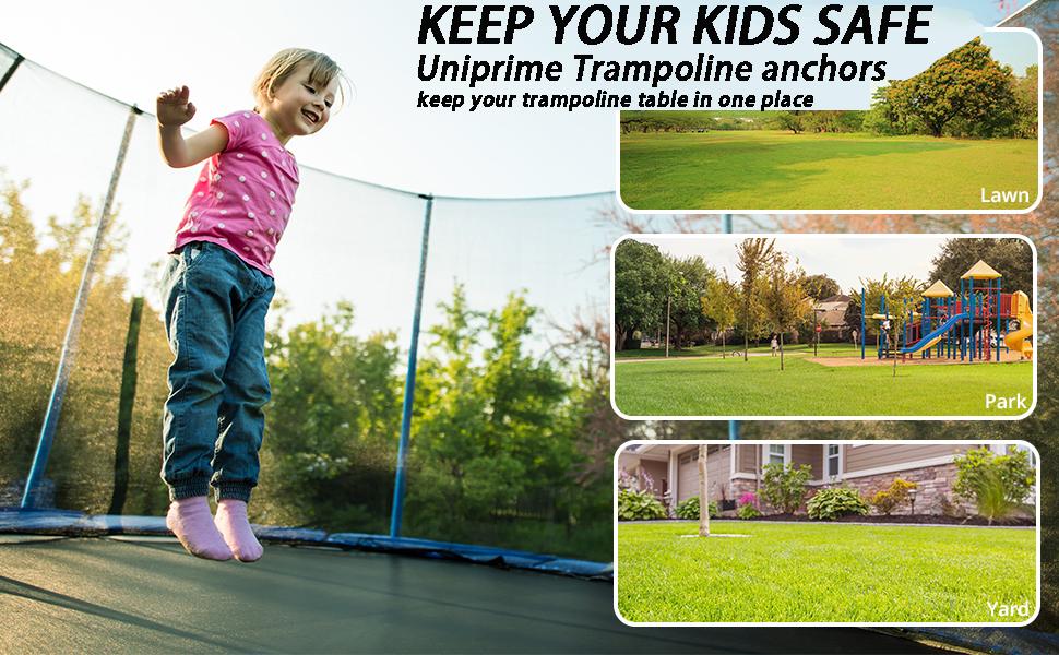Uniprime Trampoline Stakes U Shaped Anchors Heavy Duty Metal - Long Trampolines Ground Wind Stakes for Soccer Goals, Camping Tents, Garden Decoration (4pcs)