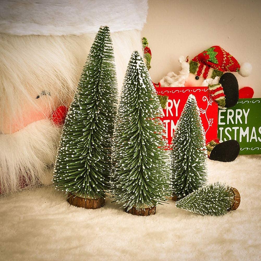 SUMKIA LIFE Miniature Christmas Tree, Mini Ornaments Tabletop Trees, miniture snowing pin trees with Wooden Bases FOR Xmas Holiday Party Home Decor (4PCS)