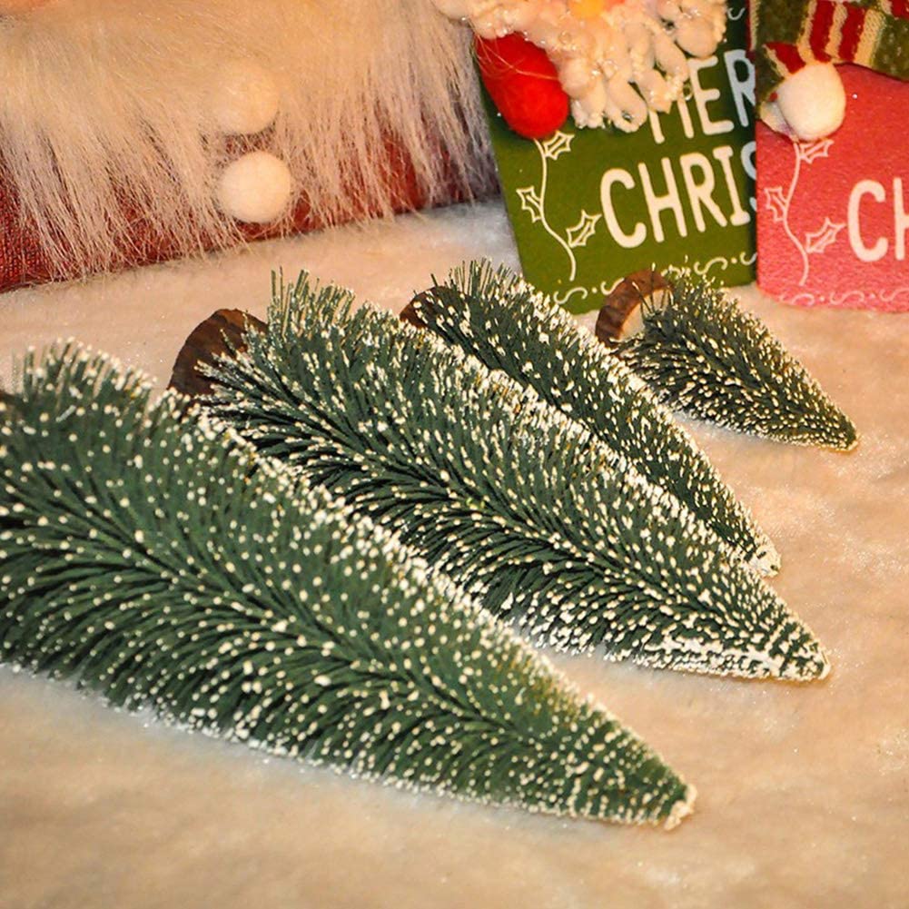 SUMKIA LIFE Miniature Christmas Tree, Mini Ornaments Tabletop Trees, miniture snowing pin trees with Wooden Bases FOR Xmas Holiday Party Home Decor (4PCS)
