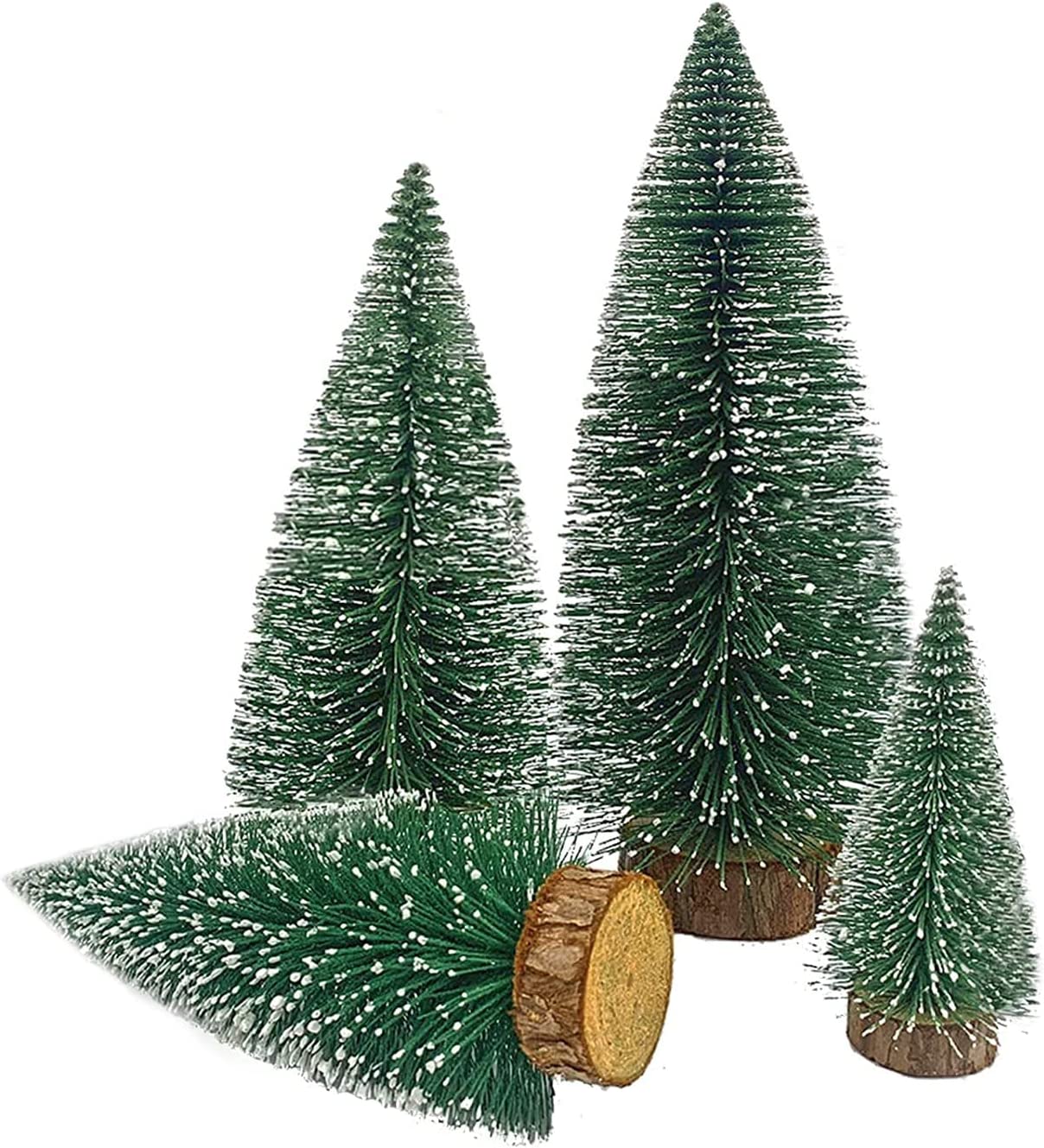 SUMKIA LIFE Miniature Christmas Tree, Mini Ornaments Tabletop Trees, miniture snowing pin trees with Wooden Bases FOR Xmas Holiday Party Home Decor (4PCS)