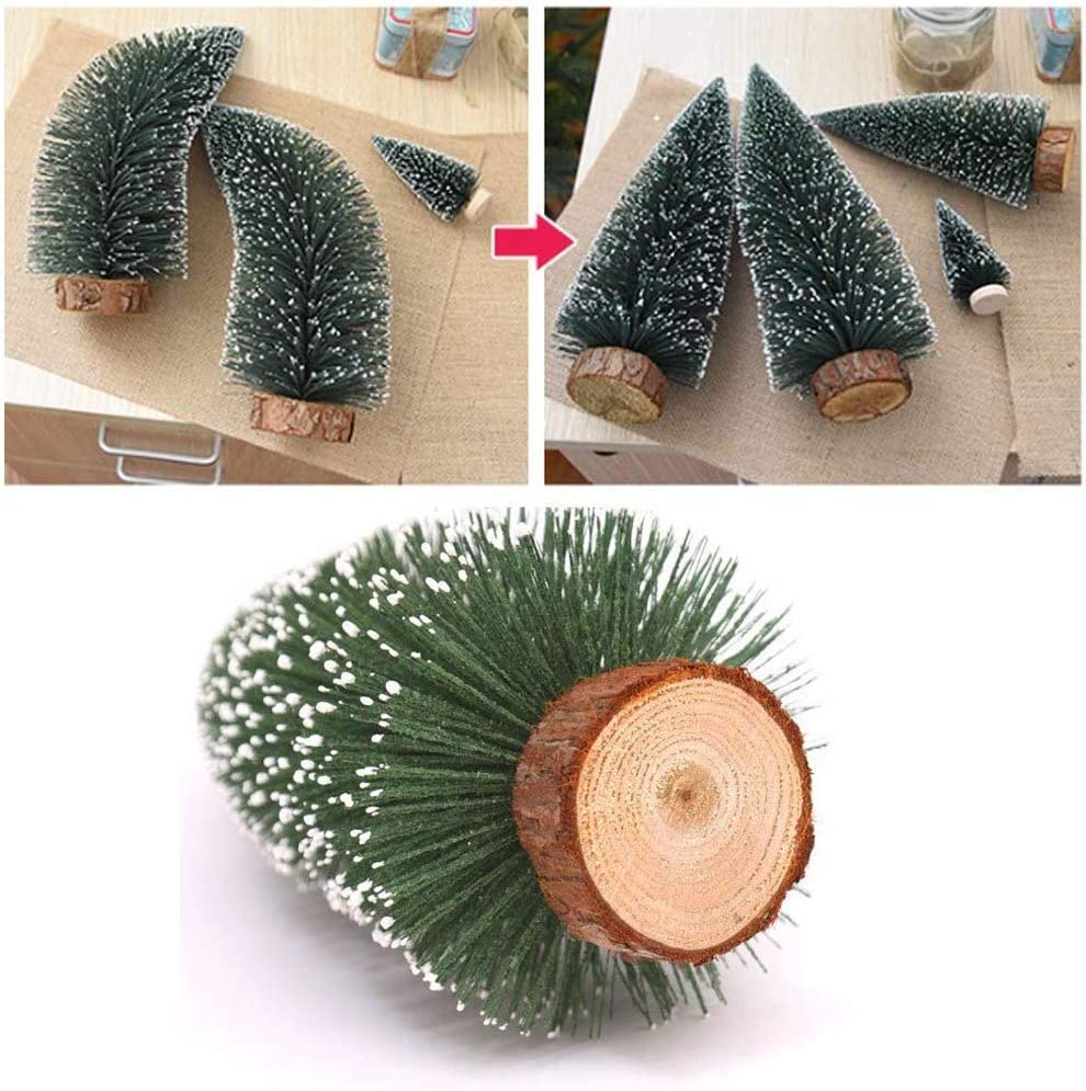 Mini Weihnachts Baum, 4 stück Miniatur Künstlicher Weihnachtsbaum, Sisal-Schnee Frostbäume mit Holzbasen für Tischdeko, DIY, Schaufenster, Figuren 10/15/20/25 cm (Grün)
