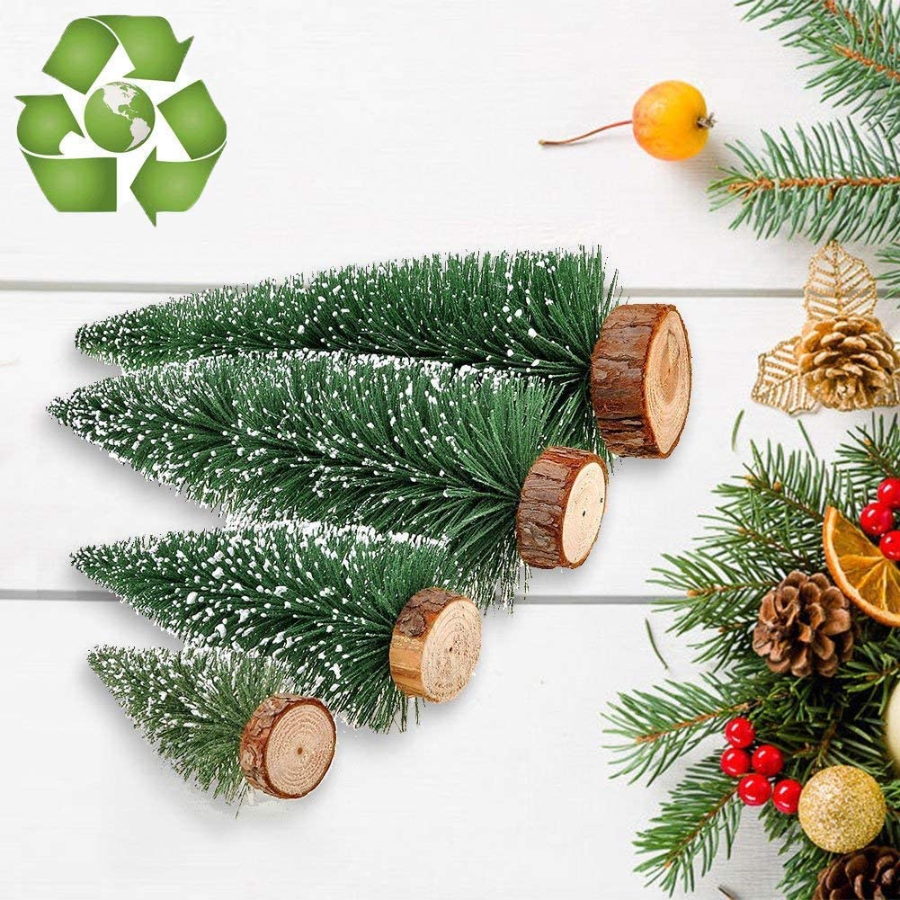 Mini Christmas Tree, Small Pine Tree with Wooden Bases for Xmas Holiday Party Home Tabletop Tree Decor (4pcs)