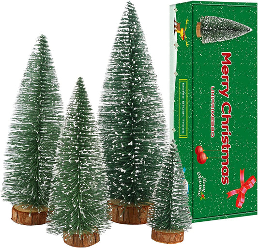 Mini Christmas Tree, Small Pine Tree with Wooden Bases for Xmas Holiday Party Home Tabletop Tree Decor (4pcs)