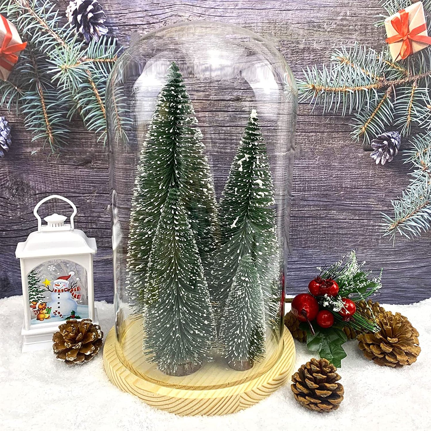 SUMKIA LIFE Miniature Christmas Tree, Mini Ornaments Tabletop Trees, miniture snowing pin trees with Wooden Bases FOR Xmas Holiday Party Home Decor (4PCS)